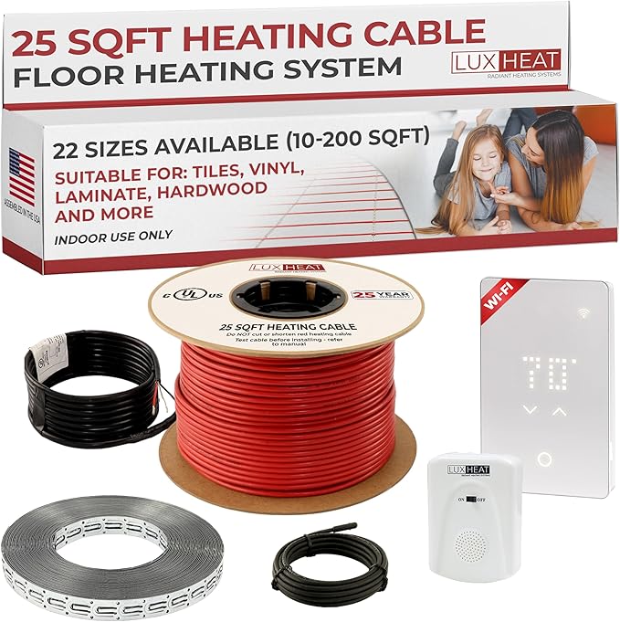 LuxHeat 25sqft Floor Heating Cable Kit - 120v Under Floor Heating System -