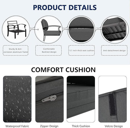 RTDTD Aluminum Outdoor Patio Furniture Set,5 Seats Patio Conversation Sets with Rectangular Coffee Table,Metal Patio Sectional Furniture Set with 5.1" Thickened Cushions,Grey