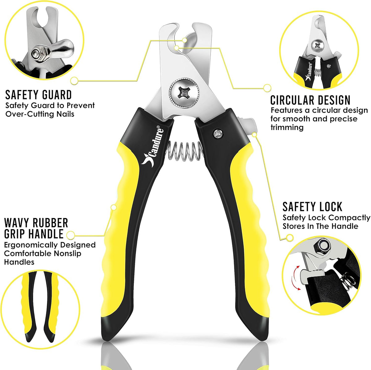 Candure Dog Nail Clippers for Pet Grooming - Professional Cat Nail Trimmers Suitable for Small to Medium Breeds with a Safety Guard & Nail File