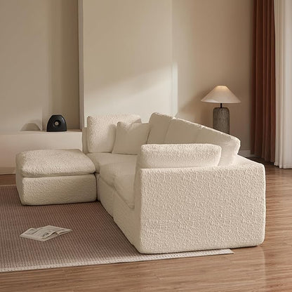 Cilee 110" Modular Sectional Sofa, Cloud Couch with Deep Seat, L-Shape Boneless Sofa, 3 Seat Memory Foam Sofa, No Assembly Required, Upholstered Couch for Living Room, Movable Ottoman, Chenille, Beige
