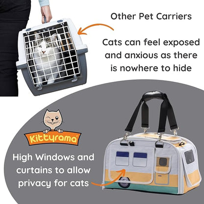 New Premium Soft-Sided 2-in-1 Kittyrama Cat Carrier & Home Hideaway – Vet-Recommended Calming Den, Dual-Use Lounge & Travel Carrier with SBS Zippers, Airline-Approved Under-Seat Fit