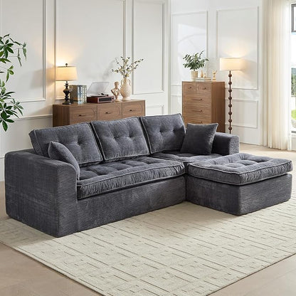 Modular Sectional Sofa, Modern Boneless Couch with L-Shape Chaise, Home Sectional Comfy Sofa Set for Living Room Bedroom and Floor, Plush Corduroy, No Assembly Required (Gray)