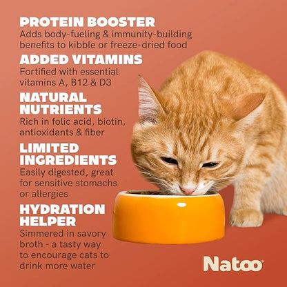 NATOO Cat Food Topper for Picky Eaters, Healthy Soft Kitty Treat (Tuna & Brown Rice in Broth), Wet Cat Meal with Gravy, High Protein, Limited Ingredient Adult & Kitten Food, 2.4 oz (Case of 20)