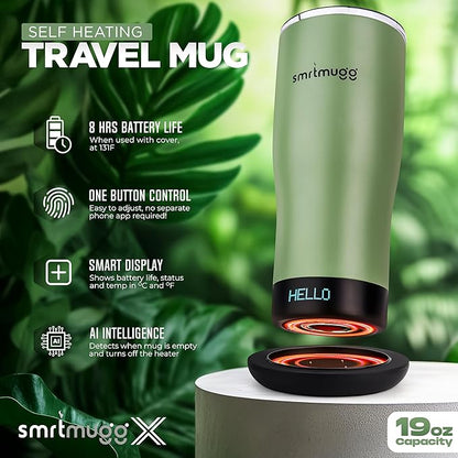 X Heated Coffee Mug 19 oz., 8 Hour Battery Life, Self-Heating, Adjustable Temp