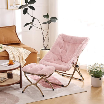 Givjoy Comfy Folded Chair, Soft Faux Fur Oversized Folding Chair, Flexible Lounge Lazy Chair for Kids Girls Teens Adults, Moon Chair for Dorm Rooms, Bedroom, Living Room
