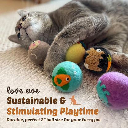 Hustle & Blush Wool Felt Balls - 3 Pack Love Ewe Pet Supplies – 2in Colorful & Durable Cat Toys Handmade from New Zealand, Ideal for Indoor Play and Mental Stimulation – Duck & Bunny Design
