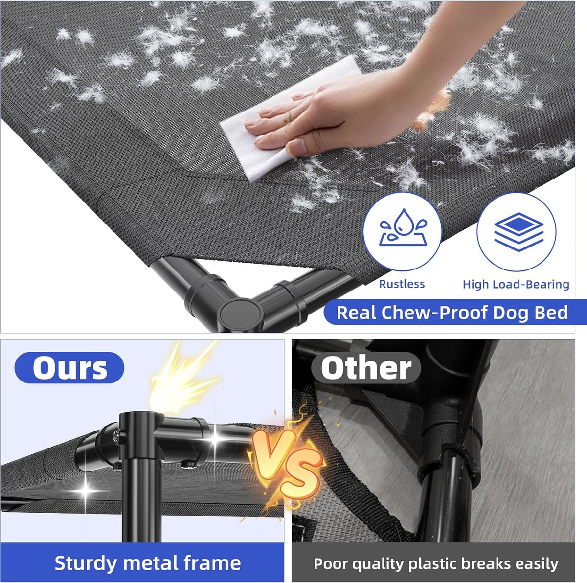 Simple Trending Raised Dog Bed for Large Dogs, Cooling Elevated Dog Bed, Breathable Pet Cot Bed, 42" x 31", Black