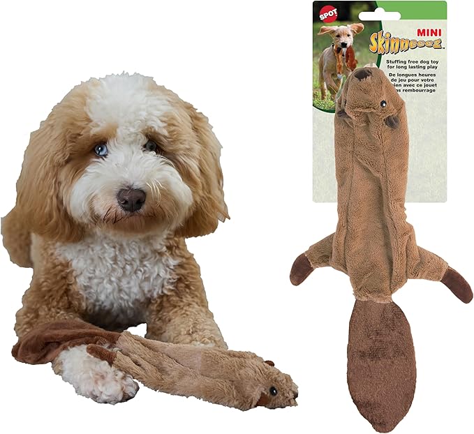 SPOT Skinneeez Beaver Dog Toy – 14" Stuffing-Free Plush Squeaky Dog Toy, Durable Interactive Toy for Small & Medium Dogs, Light to Moderate Chewers, Mess-Free Play
