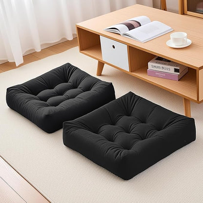 Tikuns 4Pcs Floor Pillows for Adults, 22 * 22 * 6 Inch Inch Meditation Cushions, Large Square Sitting Cushion Living Room Memory Foam Pillow for Sitting (4, Black, 22x22x6 Inch)