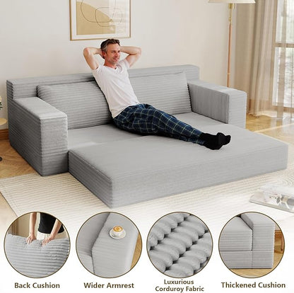 70.78" Loveseat Sofa, Modern Small Corduroy Couch Comfy Deep Seat for Living Room, Bedroom, Apartment, Home Office, No Assembly, Light Grey