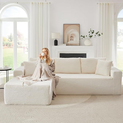 Modular Cloud Sectional Couch with L-Shape Chaise,Modern Upholstered Couches with Deep Seat,Corduroy Sponge Compressed Sofa for Living Room,No Assembly Required (Off White)