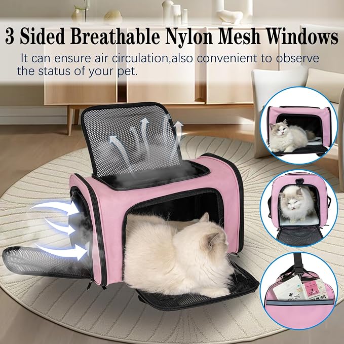 Top tasta Dog Cat Carrier Pet Carriers for Small Medium Large Cats Dogs Carrier Soft Sided Small Puppy Carrier Purse 15 lbs Portable Foldable Airline Approved Dog Cat Travel Carrier Pink 18x11x11