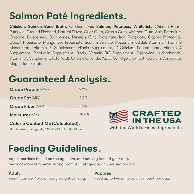 Jinx Premium Wet Dog Food Cans, Variety Pack - Salmon & Chicken Pate - Grain-Free Canned Dog Food Pate & Topper with Real Ingredients & No Fillers - All Life Stages, Breeds & Sizes - 12-Pack, 13 Oz