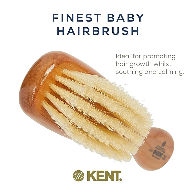 Kent BA10 Newborn Baby Hair Brush with Soft 100% Pure White Natural Bristle, Cradle Cap Hairbrush for Infant, Toddler and Kids with Cherrywood Base. Encourages Growth and Shine, Made in England