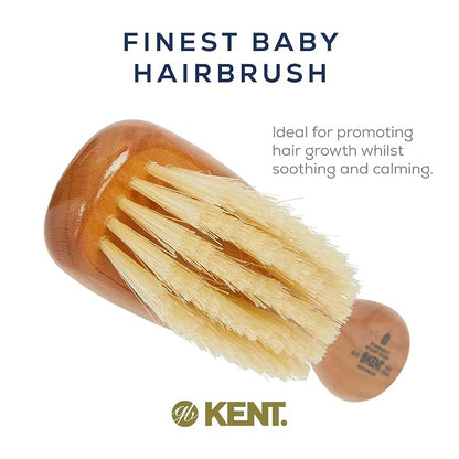 Kent BA10 Newborn Baby Hair Brush with Soft 100% Pure White Natural Bristle, Cradle Cap Hairbrush for Infant, Toddler and Kids with Cherrywood Base. Encourages Growth and Shine, Made in England