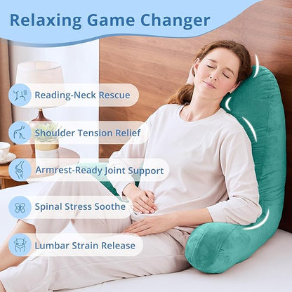 Sasttie 25-inch Reading Pillows for Sitting in Bed Adult, Jumbo Velvet Back Pillow Bed Sitting Up, XL High Back-Rest Support Cushion for Sit Up on Couch & Floor, Oeko-Tex Certified, Teal Cyan