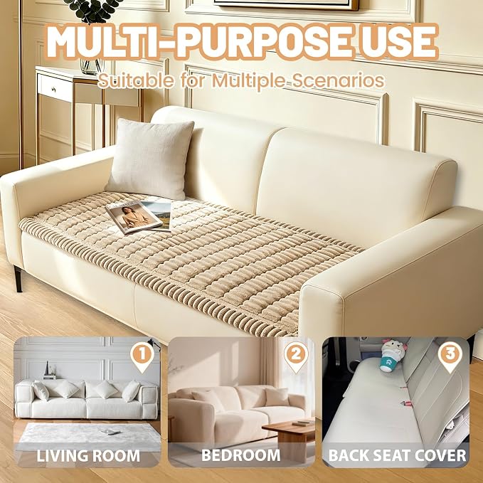 Couch Cover for Dogs Washable,Non Slip Fuzzy Durable Pet Friendly Cozy | Soft Slipcovers for 3 Cushion Sofa Cover,Plush Thick Protector Fits Mat Bed Leather & Fabric Couches (Brown 27.6"x82.7")