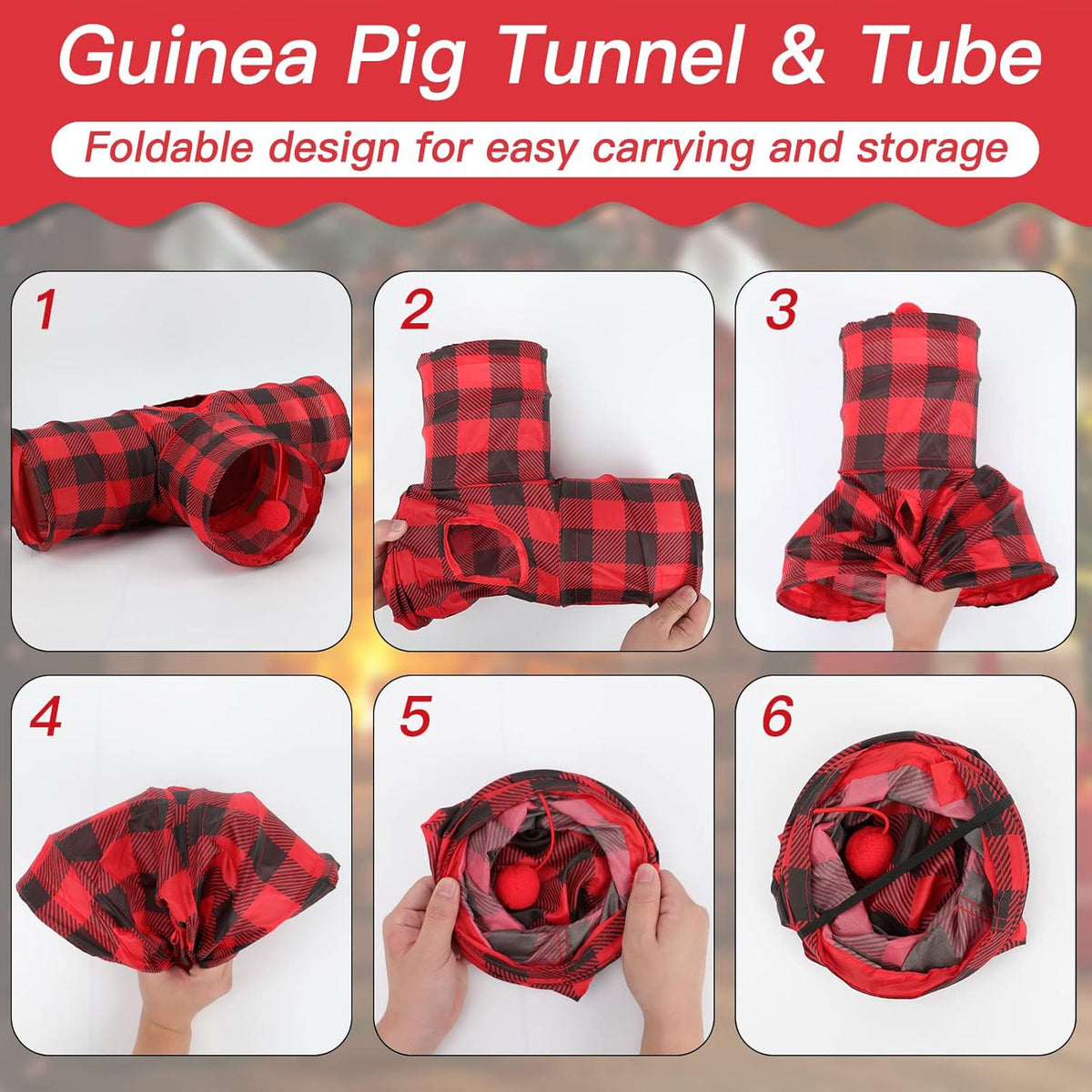 Rypet Guinea Pig Tunnels & Tubes Collapsible 3 Way Small Animals Hideaway Activity Tunnel Toys for Guinea Pig Chinchilla Ferret Hamster