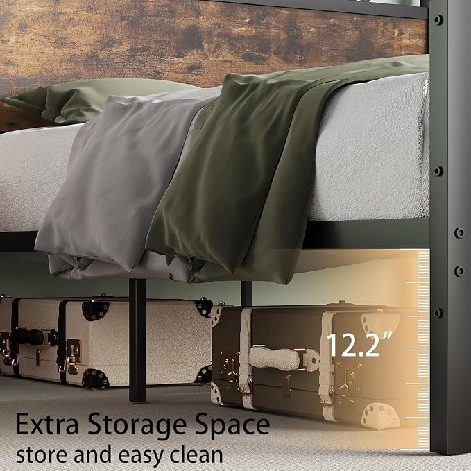 Full Size Bed Frame with 51.2" Tall Headboard, Platform Bed Frame with Metal Support, Solid and Stable, Noise Free, No Box Spring Needed, Rustic Brown