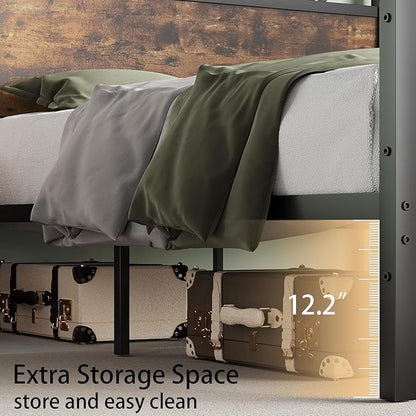 Full Size Bed Frame with 51.2" Tall Headboard, Platform Bed Frame with Metal Support, Solid and Stable, Noise Free, No Box Spring Needed, Rustic Brown