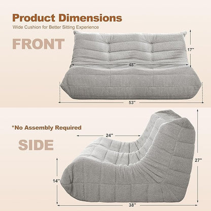 Bean Bag Loveseat Chair Big Sofa Beanbag Chair for Adults Fireside Chair Bean Bag Lounger with Memory Foam Filled for Home,Apartment or Gaming Venue（LGY Teddy）