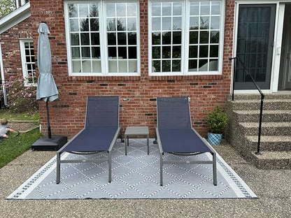 PURPLE LEAF Outdoor Chaise Lounge Set for 2 Oversized Pool Lounge Chairs with Easy-to-Move Wheels and Adjustable Backrest Extra Large Patio Loungers for Poolside Deck Beach Table Included, Navy Blue