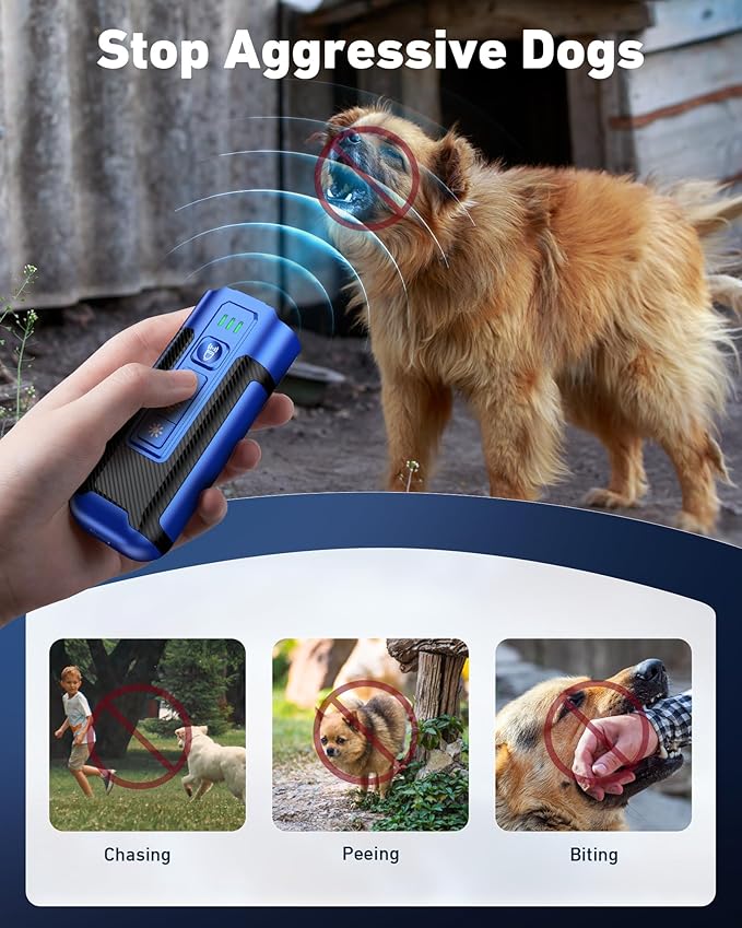 Dog Bark Deterrent Devices-Ultrasonic Anti Barking Device for Dogs with 50ft Range, Rechargeable No Barking Device for Own or Neighbor's Dogs, Portable Safe for Dogs/Humans | Indoor/Outdoor Use-Blue