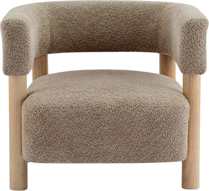 Christopher Knight Home Carly Low Profile Accent Chair, Round Backrest Side Chair, Living Room Armchair with Boucle Fabric Cushion,Comfy Reading Chair for Bedroom,Wooden Single Lounge Sofa,Light Camel