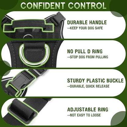 Tactical Molle Vest Mesh Dog Harness with 10 Removale Pet Patches | Breathable Service Dog harness with Double Soft Padded Handle for Small Dog, Reflective Military Pet Vest for Walk Hiking