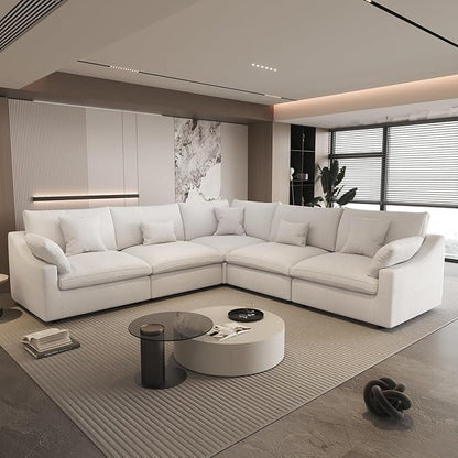 Modular Sectional Sofa,119inch V Shaped Down Filled Cloud Couch,5 Seater Convertible Sofa Living Room Set,Cover Washable and Replaceable Couches for Living Room,White