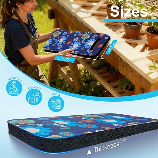 MELOTOUGH Garden Kneeling Pad, 1" Thick Soft NBR Foam Kneeling Pads for Gardening, Cleaning, Work - Lightweight & Comfortable, 15.75"x7.2" (Blue Flower)