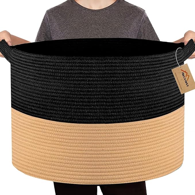 Extra Large Storage Basket, 22" X 14" Blanket Storage for Living Room, Decorative Kids Dog Toy Bin Box, Big Woven Cotton Rope Baskets for Organizing, Farmhouse Blanket Pillow Holder Organizer