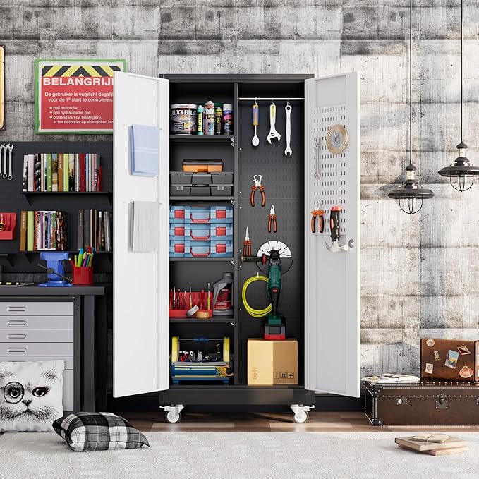 SUXXAN Broom Closet Storage Cabinet, Metal Cabinets