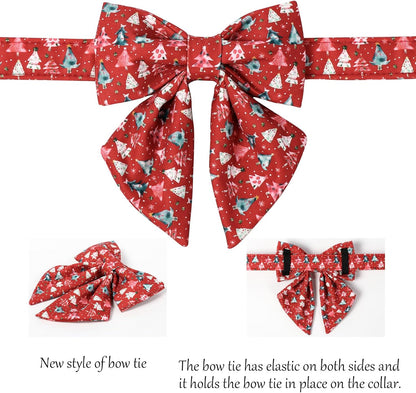 Lionet Paws Christmas Dog Collar with Sailor Bow, Cute Christmas Tree Red Dog Collar Bow Tie for Dogs, Medium, Neck 13.5-22 inches
