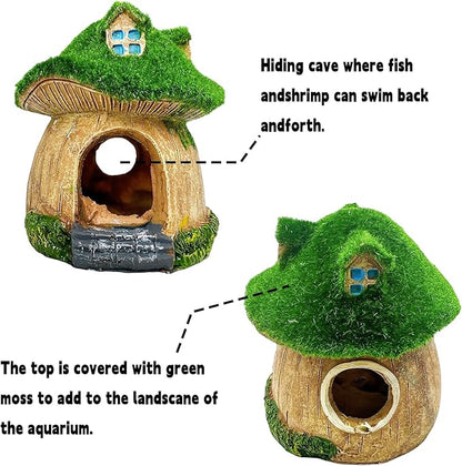 Aquarium Decoration House Resin Hollow Hide House Betta Fish Log Moss Cave Ornament Tank Hideaway Accessories for Mini Small Fish Shrimp
