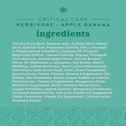 Oxbow Critical Care Herbivore, Emergency Rabbit & Guinea Pig Food, Natural Apple Banana Flavor, Critical Care Herbivore, Assist Feeding Formula for Pets, 454 gram bag