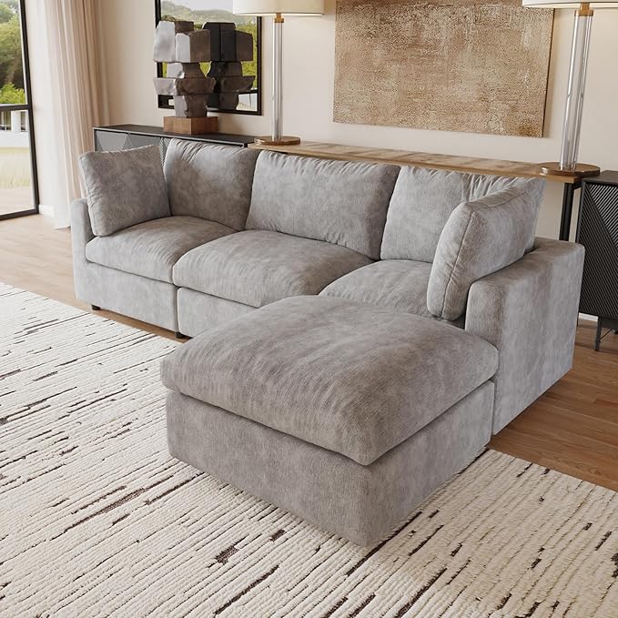 JACH L Shape Sectional Couches for Living Room, Deep Seat Convertible Modular Sofa, Cloud Sectional Couch, Sofa Covers Washable, Minimalist Modern Couch for Living Room, Apartment, Light Grey