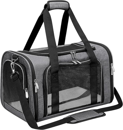 Soft-Sided Cat/Dog/Pet Carrier, Collapsible Pets Travel Carriers for Big Cats/Small Dogs with Shoulder Strap & Removable Mat, Mesh Puppy Carry Bag, Up to 25 Lbs (Dark Grey)