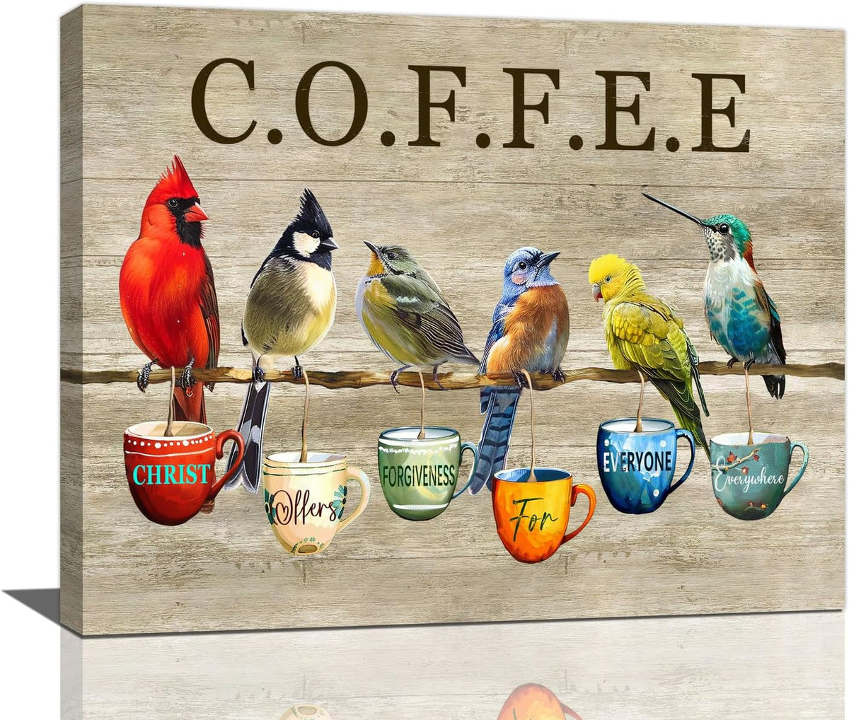 Rustic Bird Coffee Wall Art Kitchen Christ Coffee Pictures Wall Decor Farmhouse Cardinal Hummingbird Canvas Print Painting Artwork for Coffee Bar Living Room Bedroom 16"x20"
