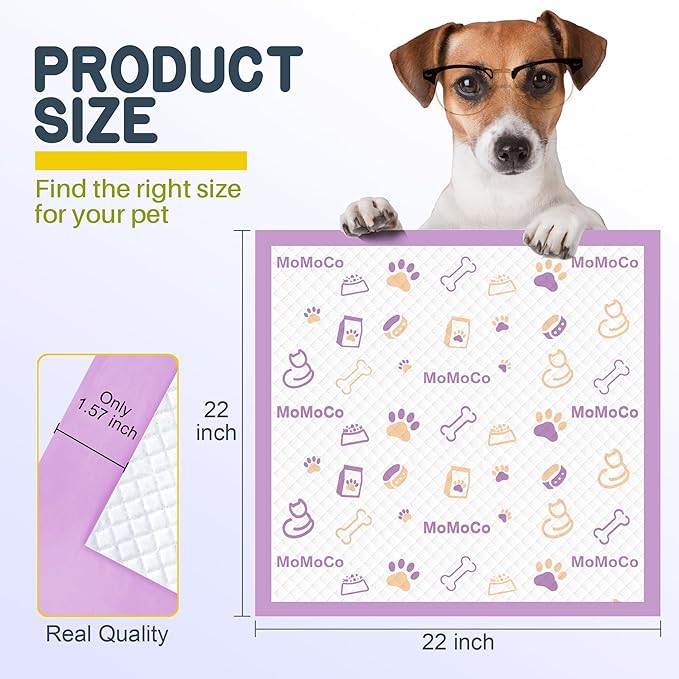 MoMoCo 50 Count Puppy Pads, 22" x 22" Dog Pee Pads with 6-Layer Leak-Proof Protection, Quick-Dry Disposable Training Pads, Super Absorbent Pet Pads