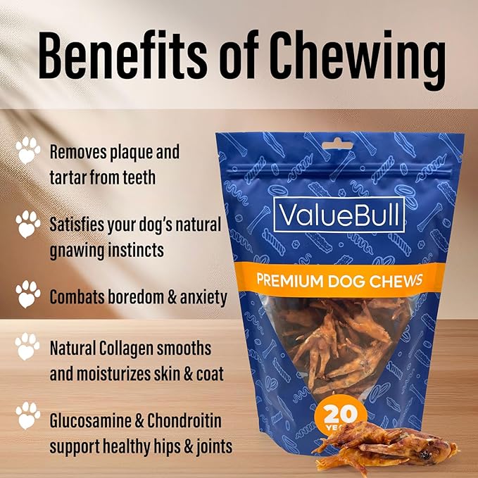 ValueBull Chicken Feet for Dogs, 50 Count - All Natural Dog Chew, Hip and Joint Chew, Single Ingredient Dog Treat