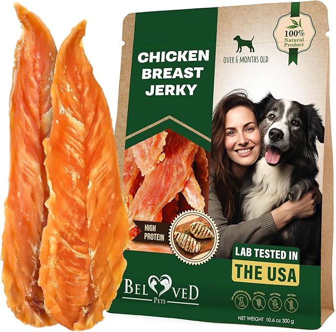 Beloved Pets Chicken Jerky Dog Treats 10.6 OZ - All Natural and Healthy Snacks for Large & Small Dogs - Grain Free and High Protein Meat - Human Grade Pet Chews