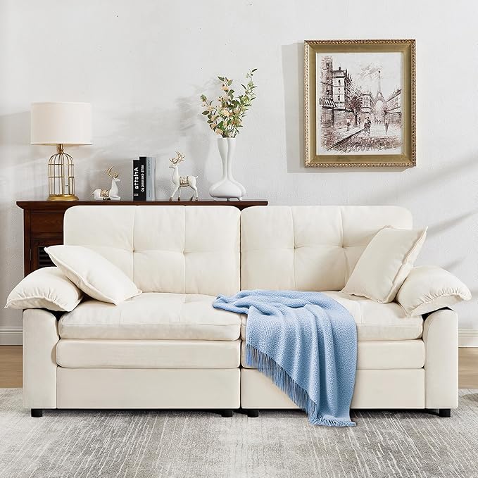 84" Loveseat Sofa, Modern Couches for Living Room,Double-Layer Cushion Cloud Couch with Deep Seat,Super Comfy Chenille Sofas,Sturdy Frame, Easy Assembly for Bedroom, Apartment, Office, Beige