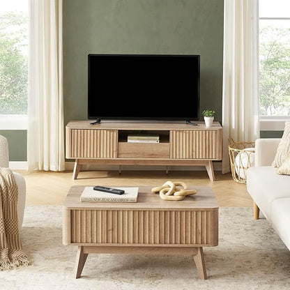 mopio Brooklyn Coffee Table, Lift Top Coffee Tables for Living Room, Mid Century, Modern Farmhouse Center Table with Lifting Top & Hidden Storage, Fluted Panel, Rising Pull Up (Oak Fluted)