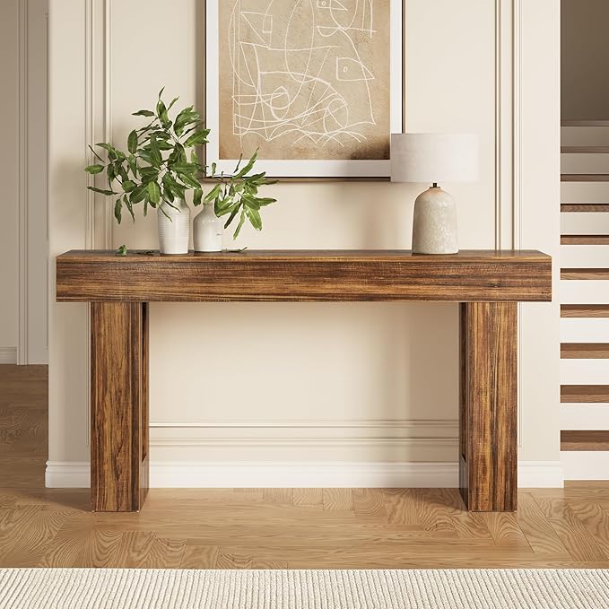 LITTLE TREE 63-Inch Long Console Tables for Entryway, Large Sofa Table Behind Couch, Wooden Entry Foyer Hallway Table, Industrial Console Sofa Tables for Living Room, Rustic Brown