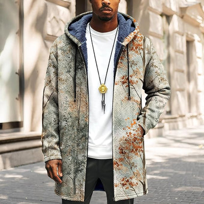 LIZALIG Long Hooded Cardigan Men Japanese Art Style Fashion Cool Graphic Coats Winter Warm Lined Fleece Jacket