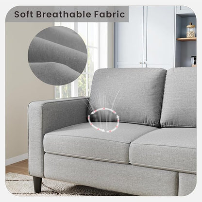 Sectional Sofa Couches for Living Room, 78'' Light Grey 3 Seater L-Shaped Couch with Storage Ottoman, Comfy Fabric Convertible Sectionals Sofas with Chaise for Apartment, Office, Small Space