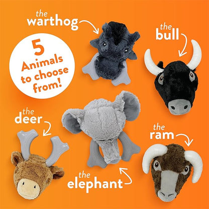 Spunky pup Knucklehead Durable Dog Toy - 2-in-1 Plush & Chew Toy for Aggressive Chewers, Chicken-Flavored Dental Chew, Durable Double-Stitched Squeaker- Bull