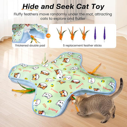 New Interactive Cat Toy for Indoor Cats Hide and Seek Cat Toy for Bored Indoor Adult Cats, Automatic Cat Kitten Toy with Moving Concealed Feathers, Non-Slip Suction, USB Rechargeable