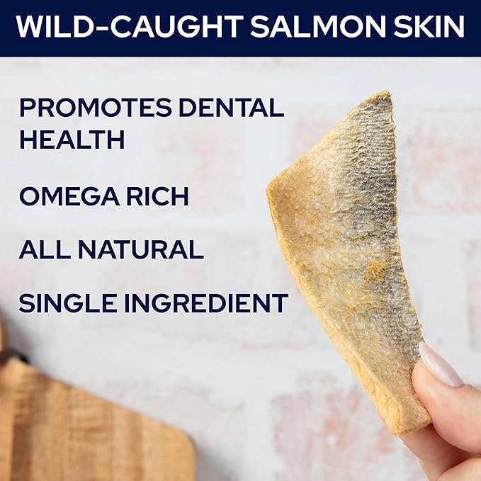 HOLI Wild Caught Salmon Skin Dog Dental Chews, Natural Single Ingredient Oral Hygiene Dog Treats, Reduces Plaque, Tartar Control, Omega 3 & 6 for Healthy Coat